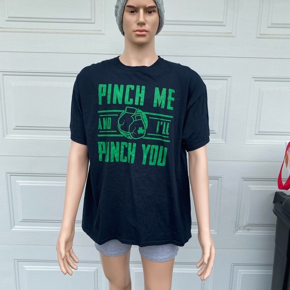 Black T-Shirt with Green Boxing Gloves Graphic - Picture 2 of 5